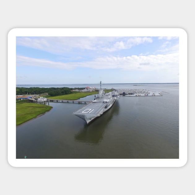 Photo from drone of a side view of the USS Yorktown Sticker by PugDronePhotos